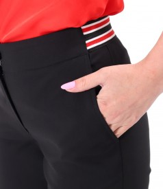 Elastic cotton pants with front pockets