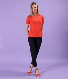 Elastic cotton pants with front pockets