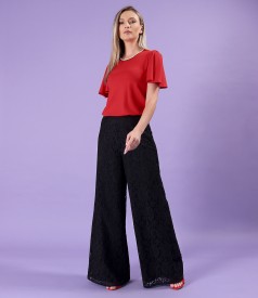 Elegant elastic jersey blouse with wide sleeves
