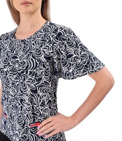 Elastic jersey blouse with wide sleeves and decorative band