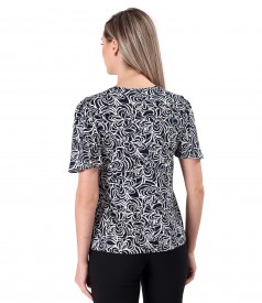 Elastic jersey blouse with wide sleeves and decorative band