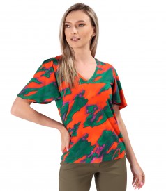 Elegant elastic jersey blouse with wide sleeves