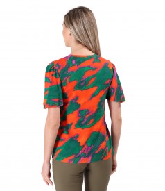 Elegant elastic jersey blouse with wide sleeves