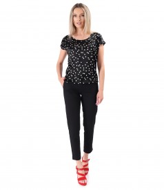 Loose ankle pants made of tencel with cotton