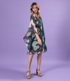 Butterfly dress made of digital printed soft voile with floral motifs