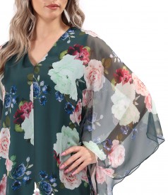 Butterfly dress made of digital printed soft voile with floral motifs
