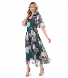 Printed soft voile midi dress with wide sleeves