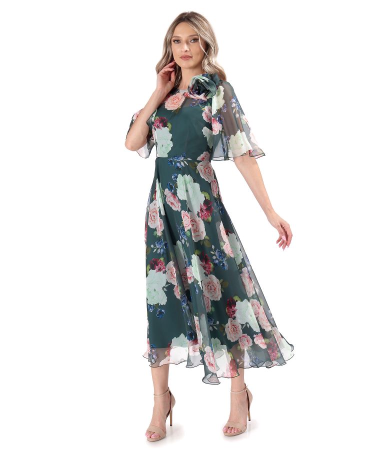 Printed soft voile midi dress with wide sleeves