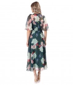 Printed soft voile midi dress with wide sleeves