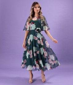 Printed soft voile midi dress with wide sleeves
