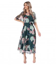Printed soft voile midi dress with wide sleeves