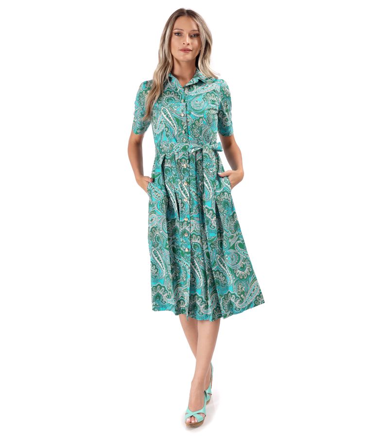 Shirt-type dress made of printed elastic cotton