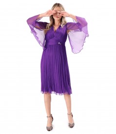Short evening dress made of natural silk veil