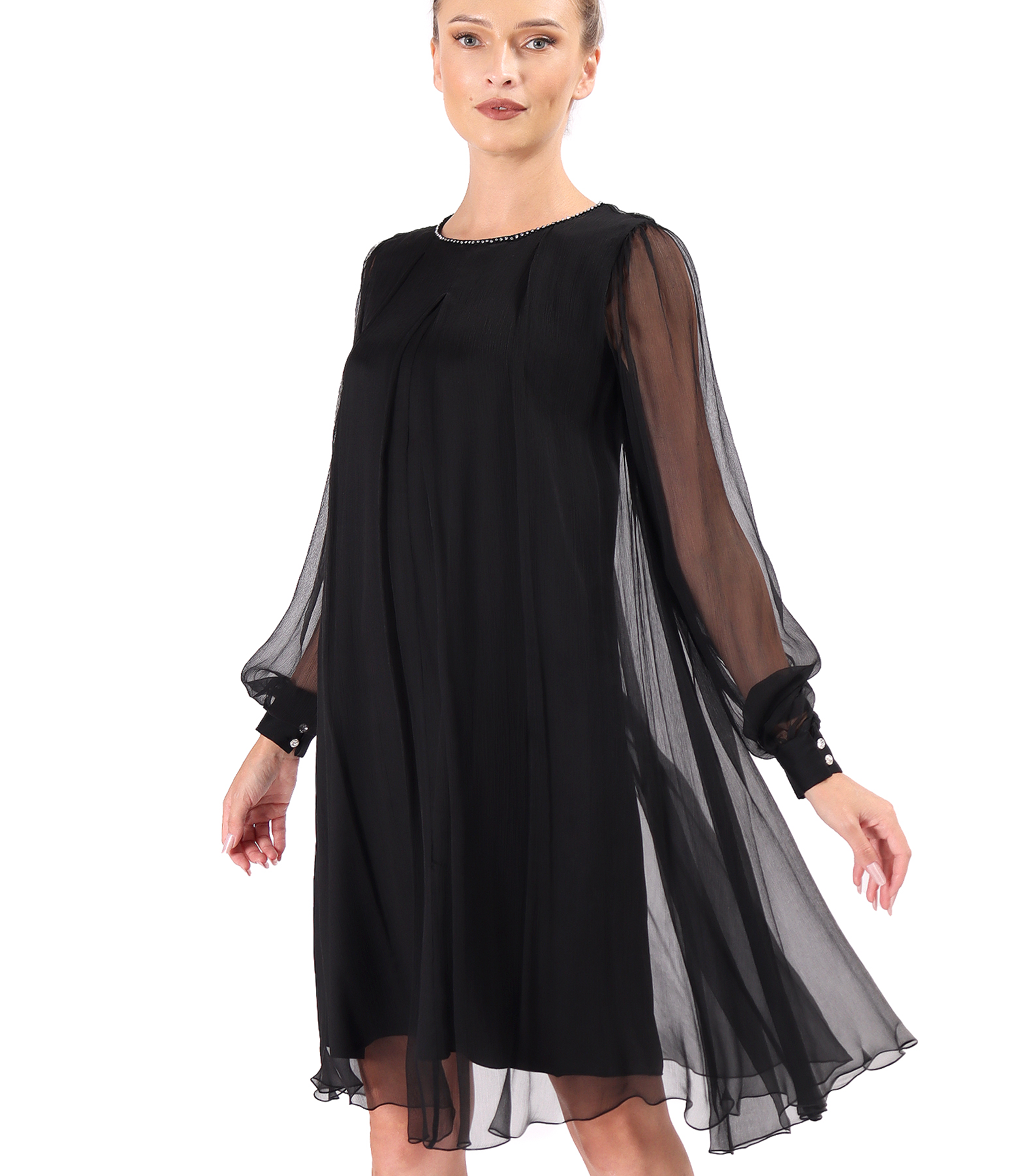 Natural silk voile evening dress