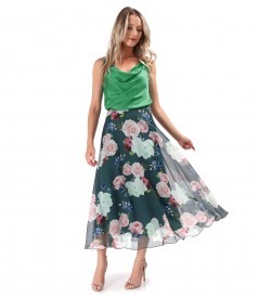 Midi skirt made of printed soft voile with floral motifs