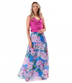 Elegant long voile skirt printed with floral motifs