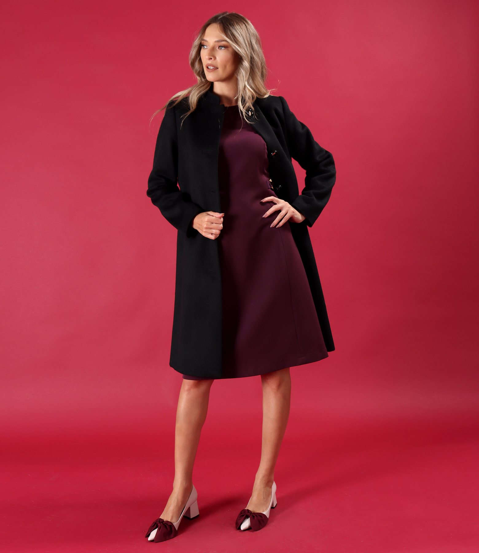 Elegant jacket in thick wool-blend fabric with flared office dress