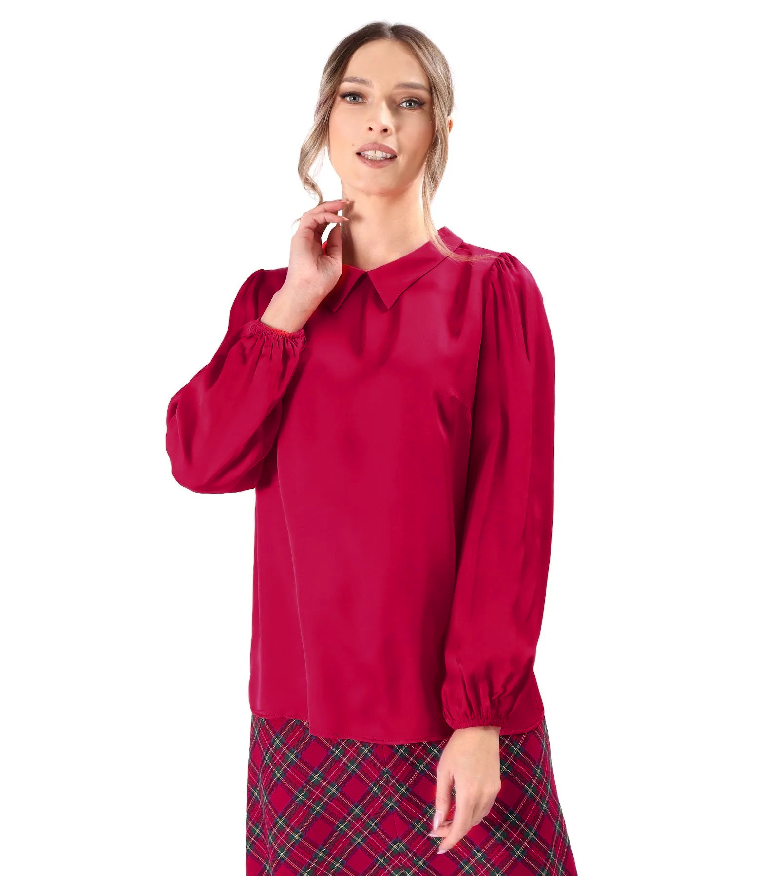 Long-sleeve satin viscose blouse