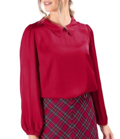 Long-sleeve satin viscose blouse