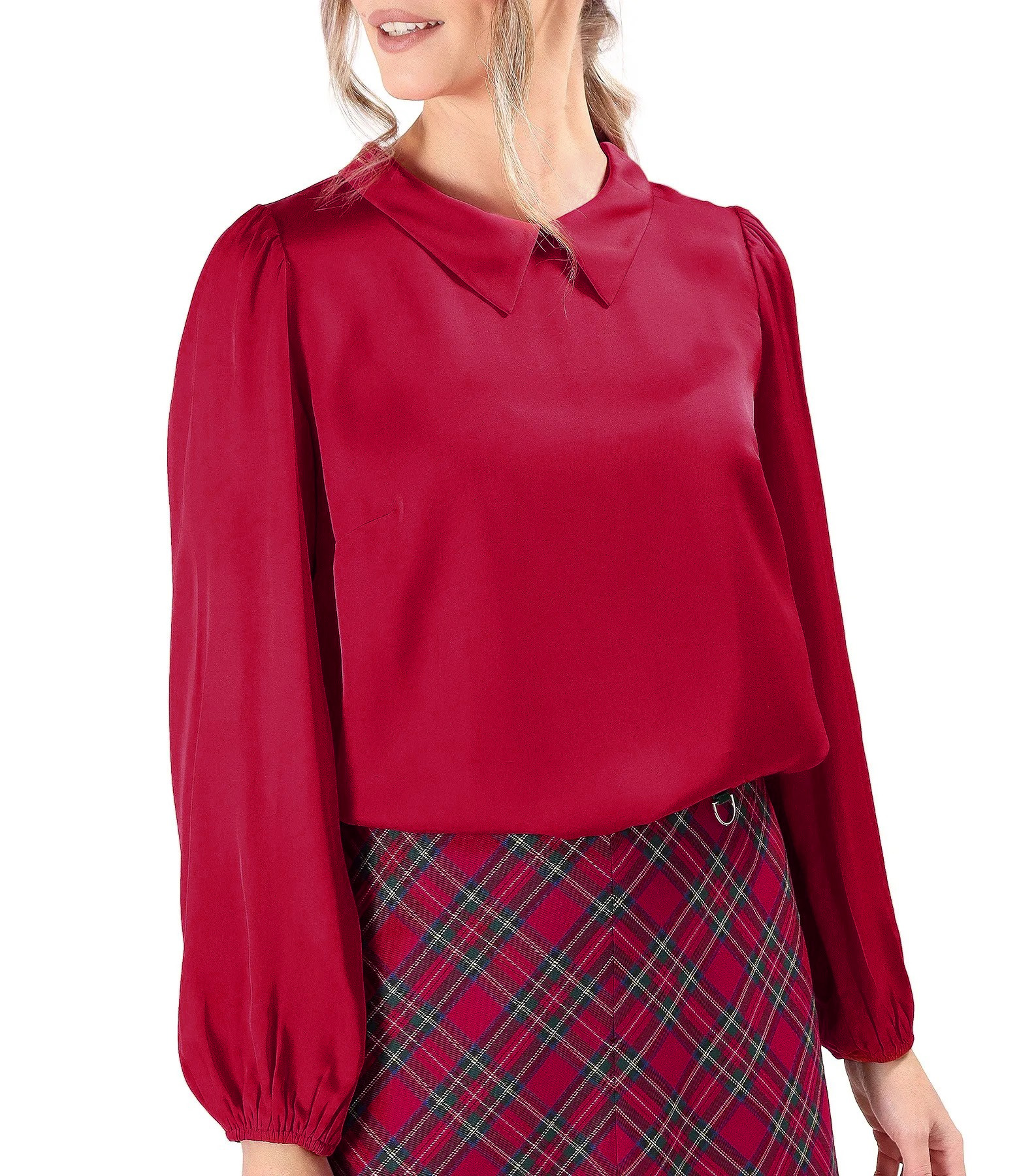 Long-sleeve satin viscose blouse