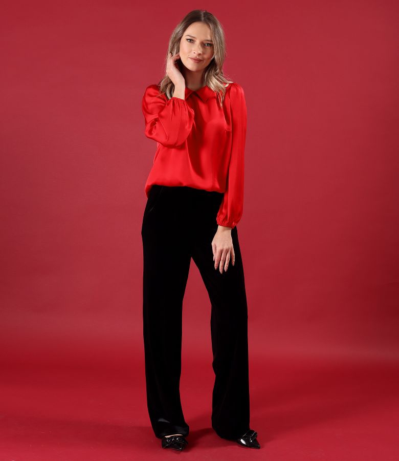 Long-sleeved viscose satin blouse