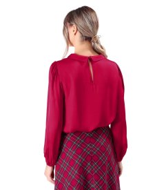 Long-sleeve satin viscose blouse
