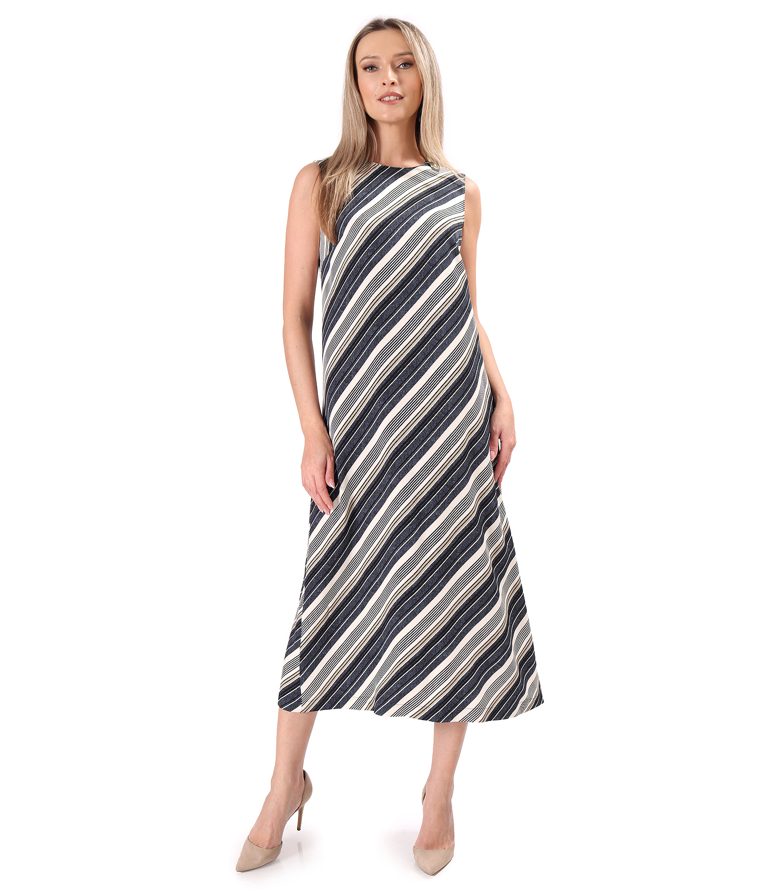 Long striped printed viscose dress