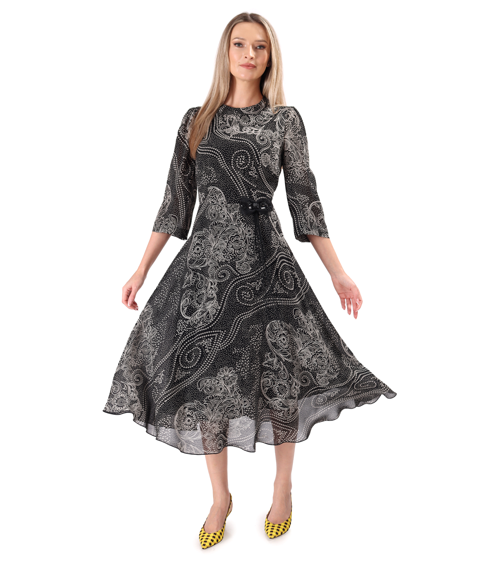 Viscose midi dress printed with floral motifs