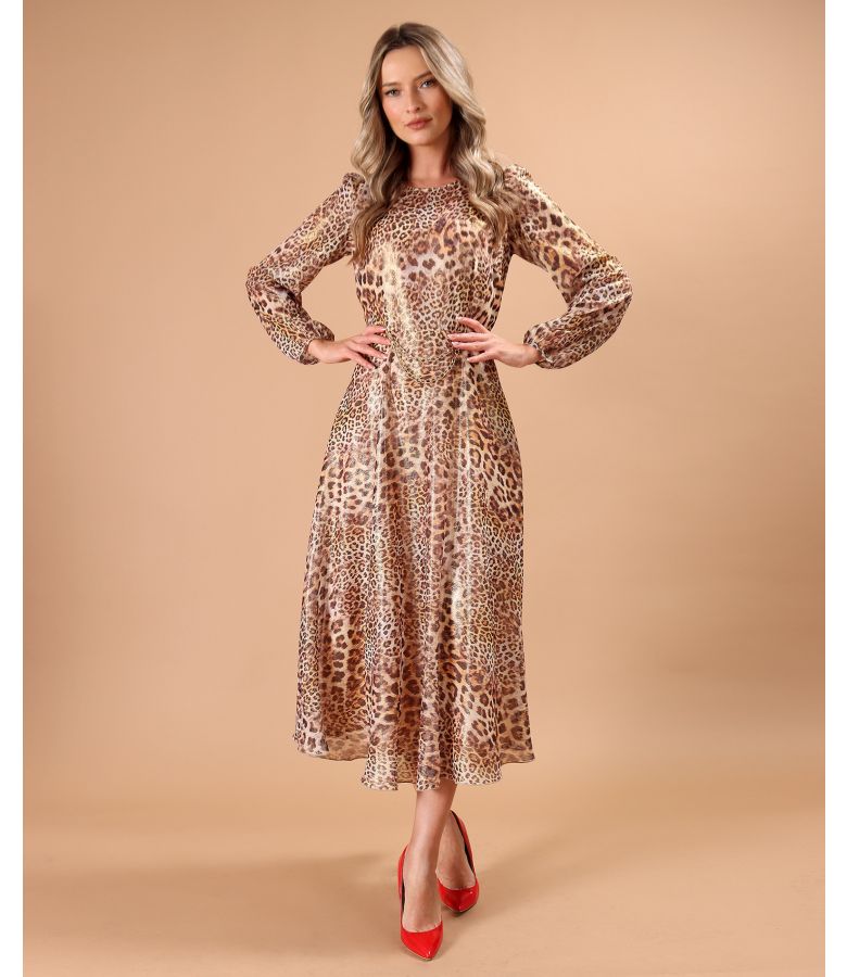 Veil midi dress with animal print and lurex thread