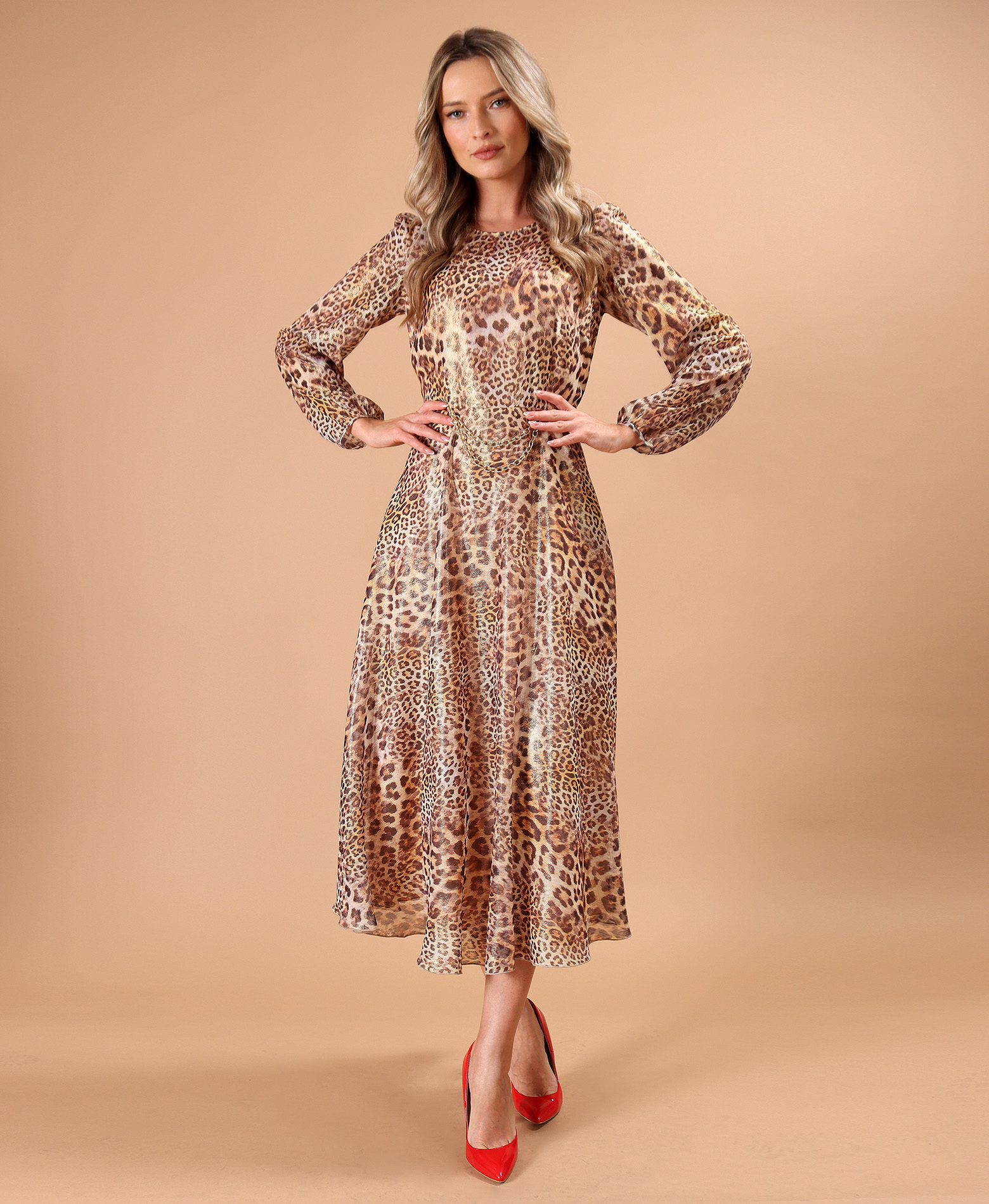Veil midi dress with animal print and lurex thread