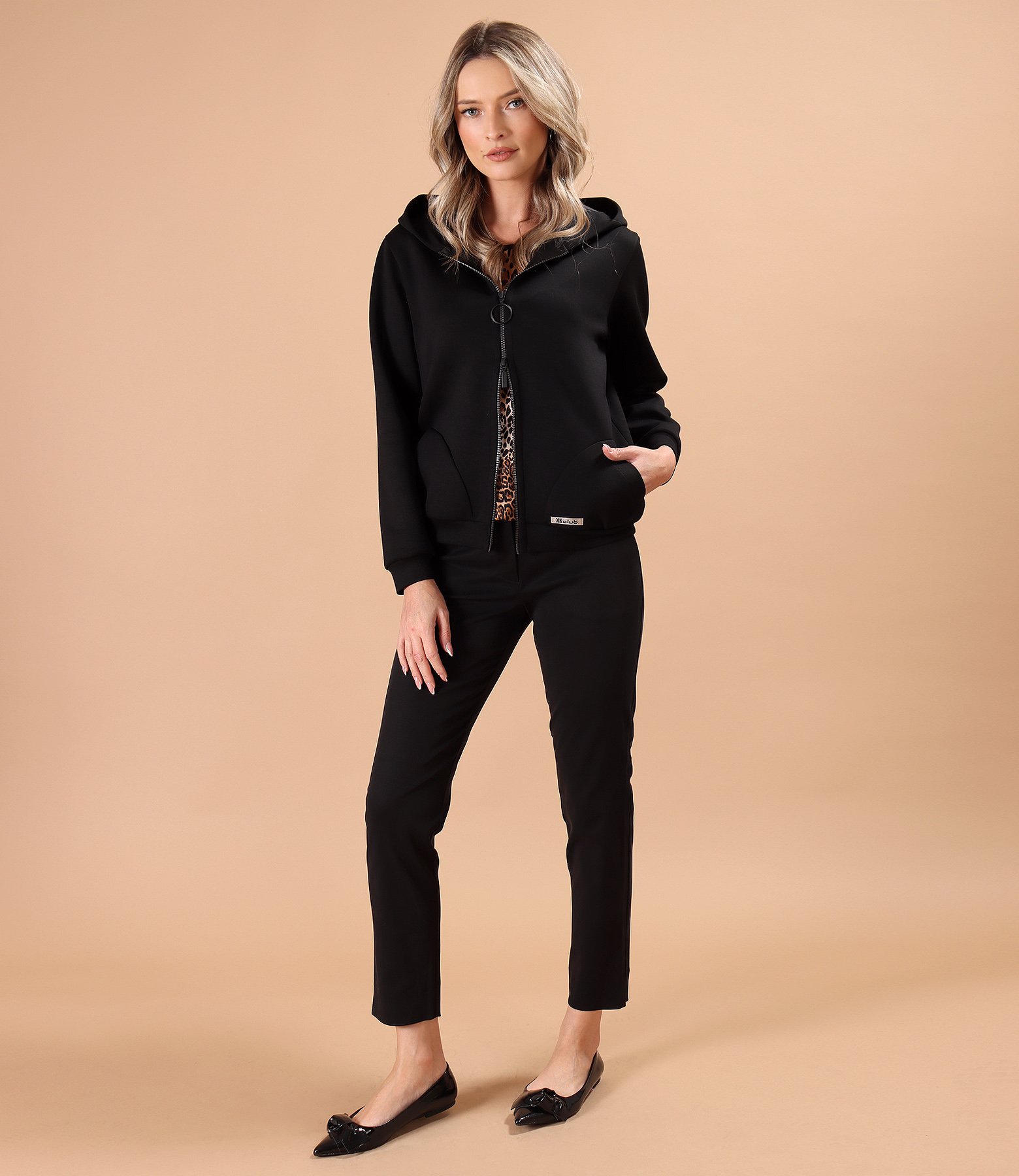 Scuba hoodie in a viscose blend with flared trousers