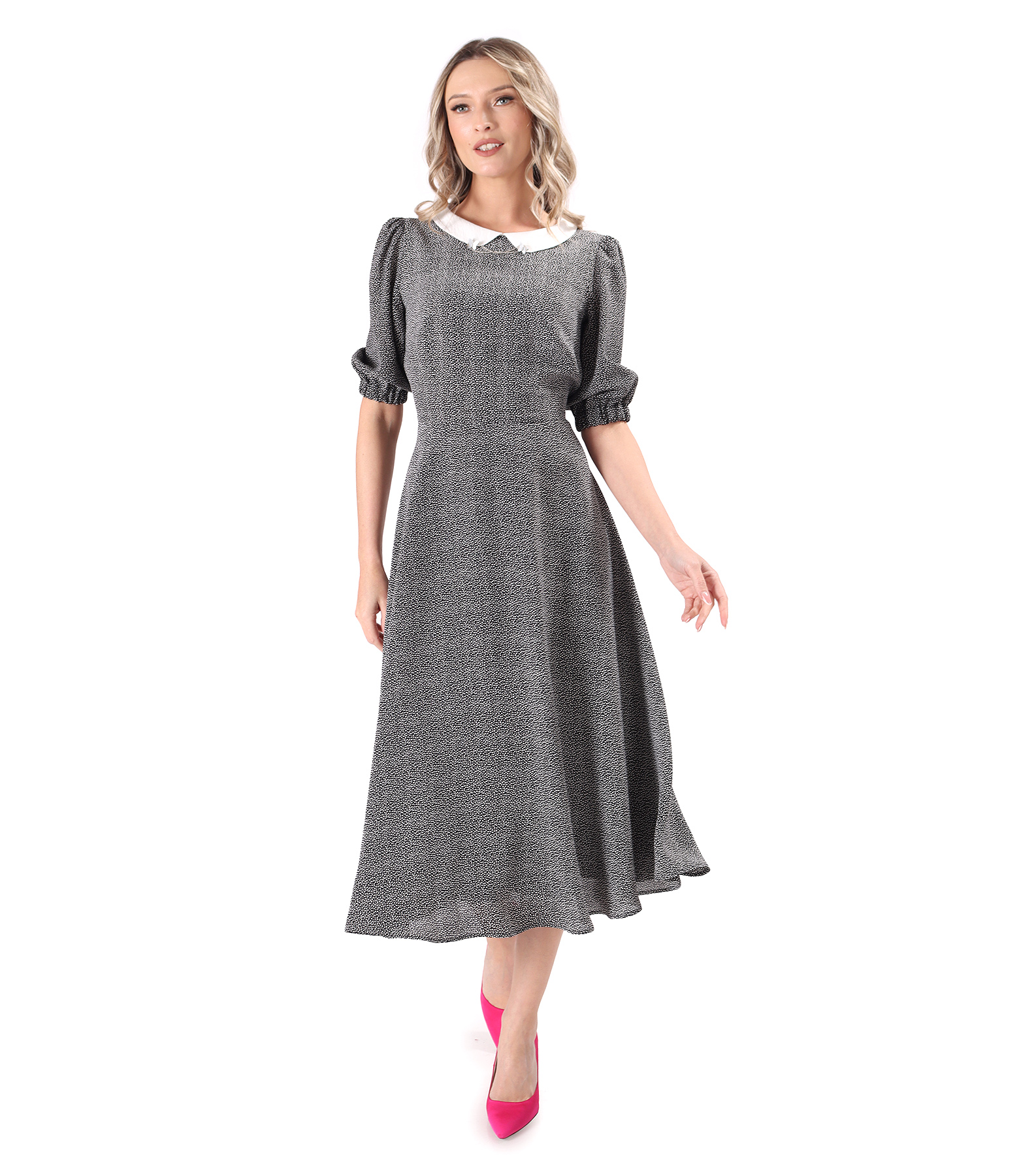 Printed viscose midi dress with polka dots