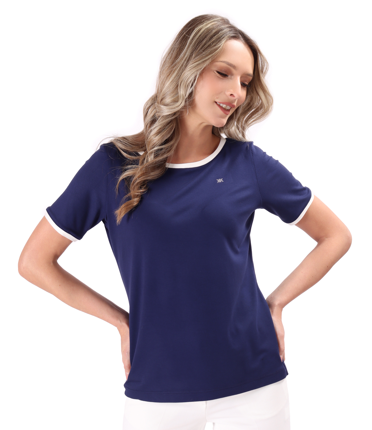 Elastic jersey blouse with contrasting trims