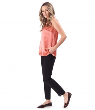 Natural silk blouse with ankle pants
