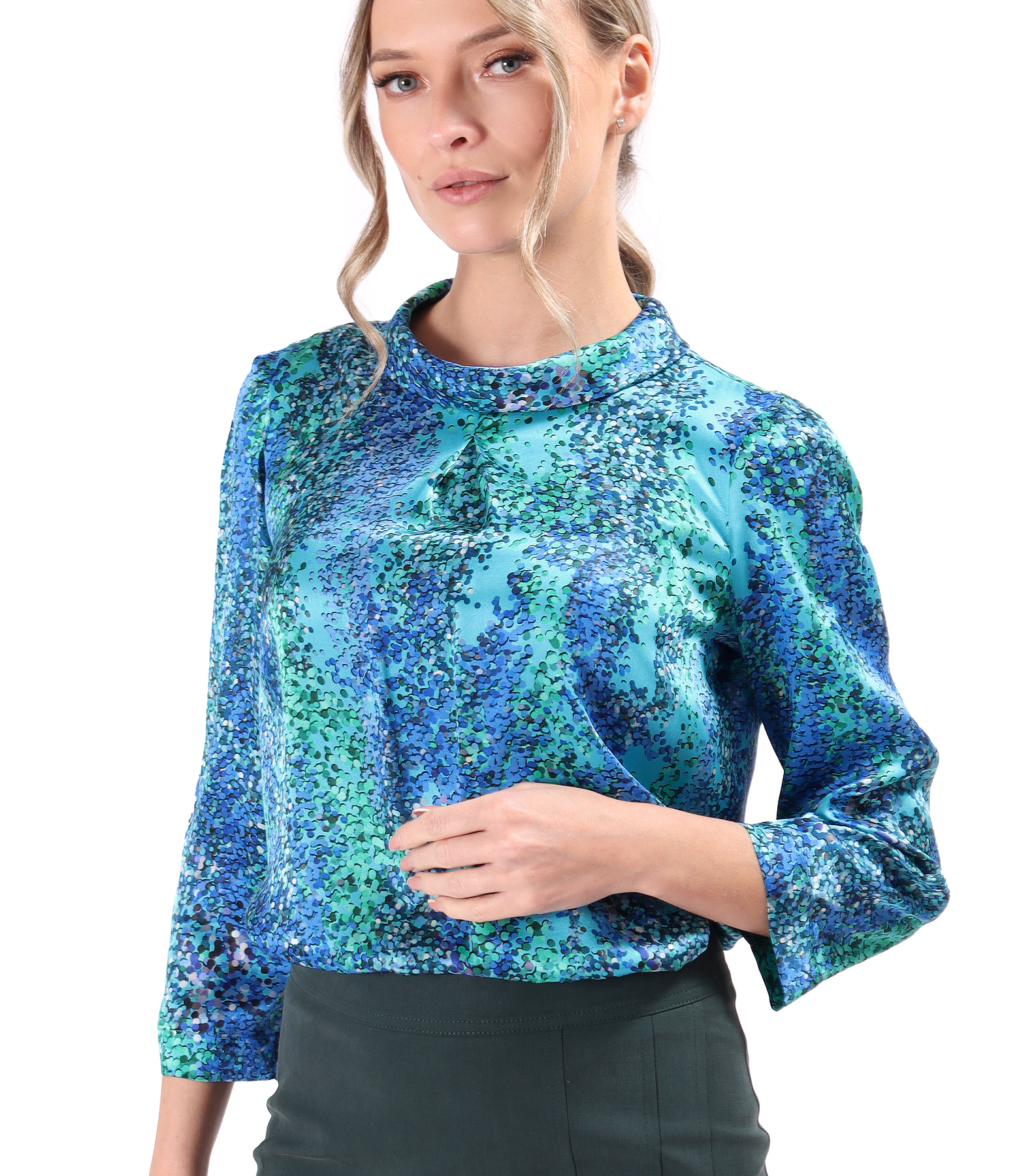Digitally printed natural silk blouse
