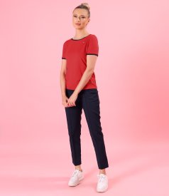 Stretch cotton trousers with decorative elasticated waistband