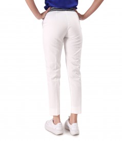Elastic cotton pants with decorative elastic band