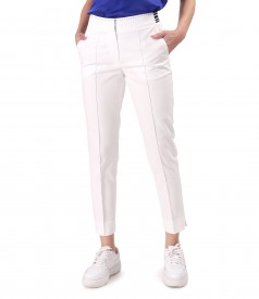 Elastic cotton pants with decorative elastic band