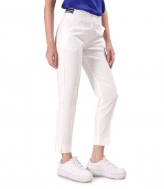 Elastic cotton pants with decorative elastic band