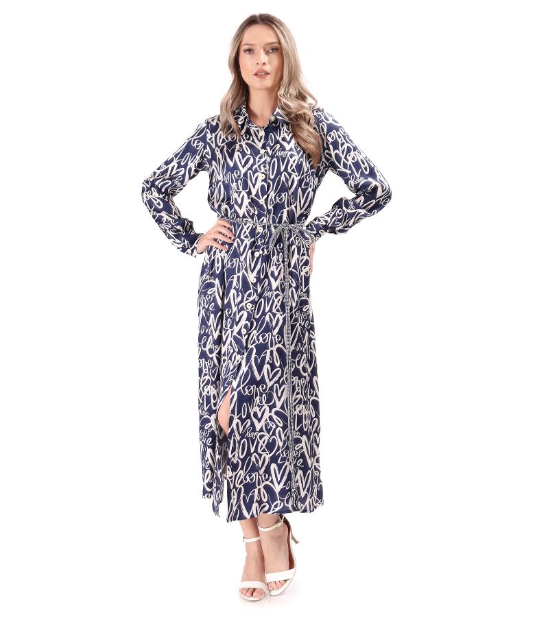 Long shirt dress made of printed viscose satin