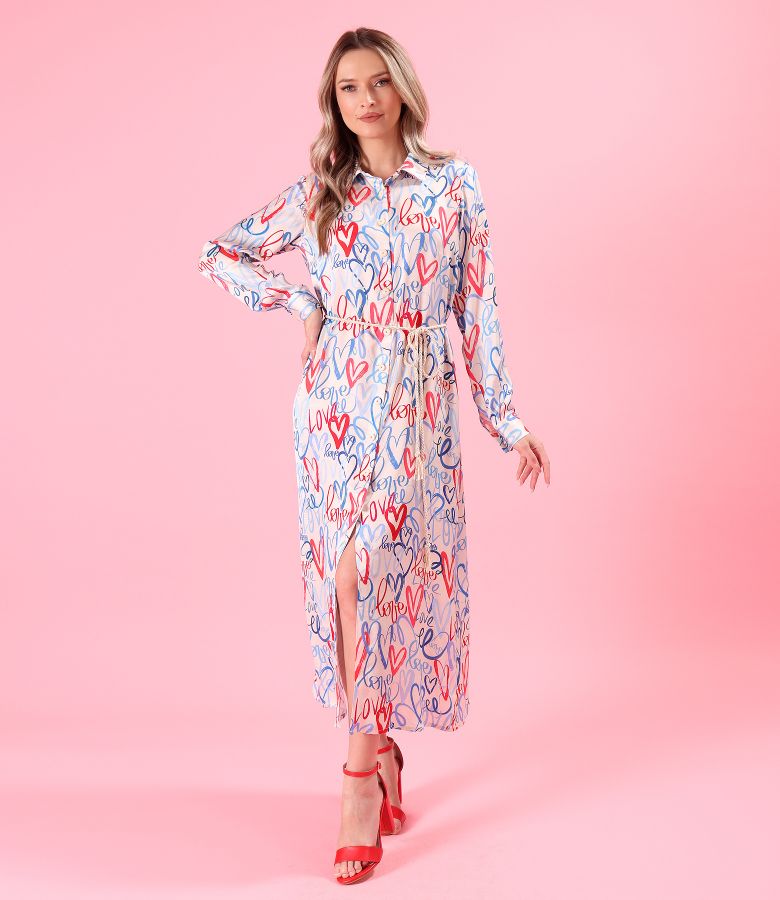 Long shirt dress made of printed viscose satin.