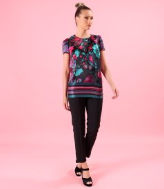 Stretch cotton trousers with decorative elasticated waistband