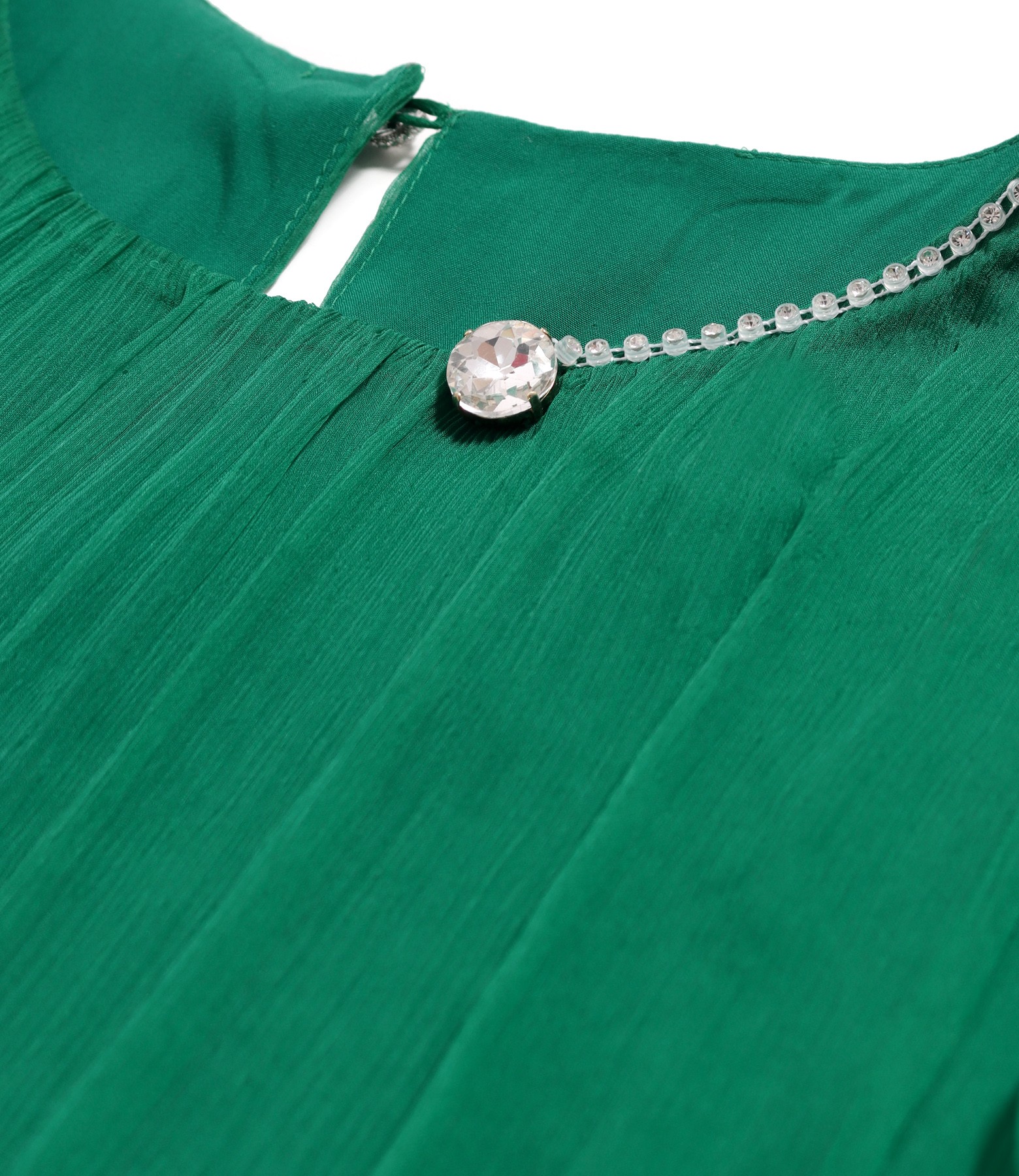 Cocktail dress made of natural silk veil with crystals at the neckline