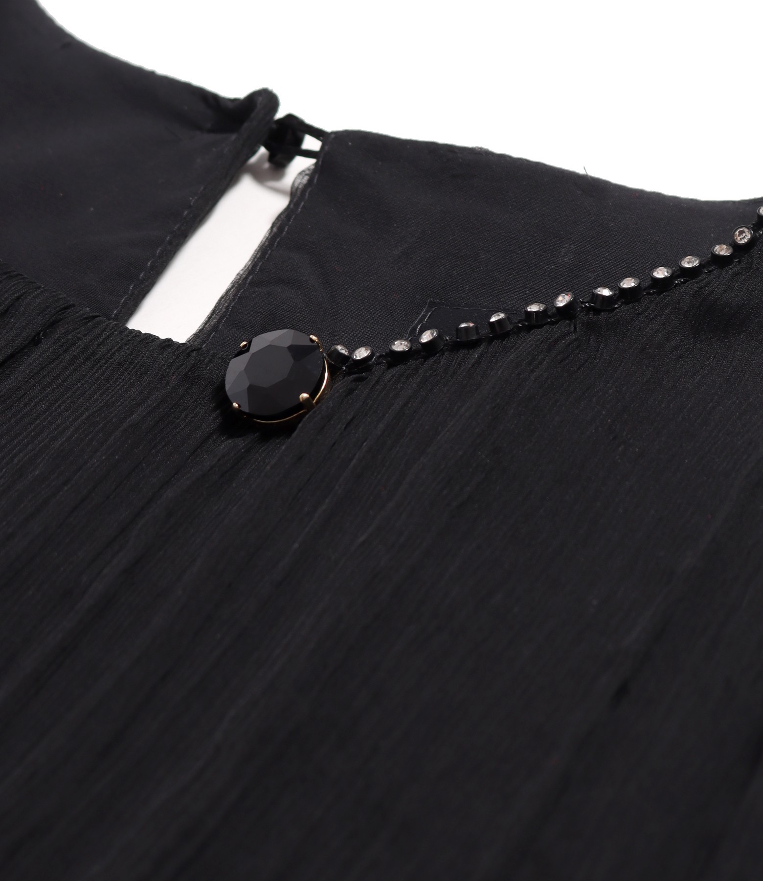 Cocktail dress made of natural silk veil with crystals at the neckline