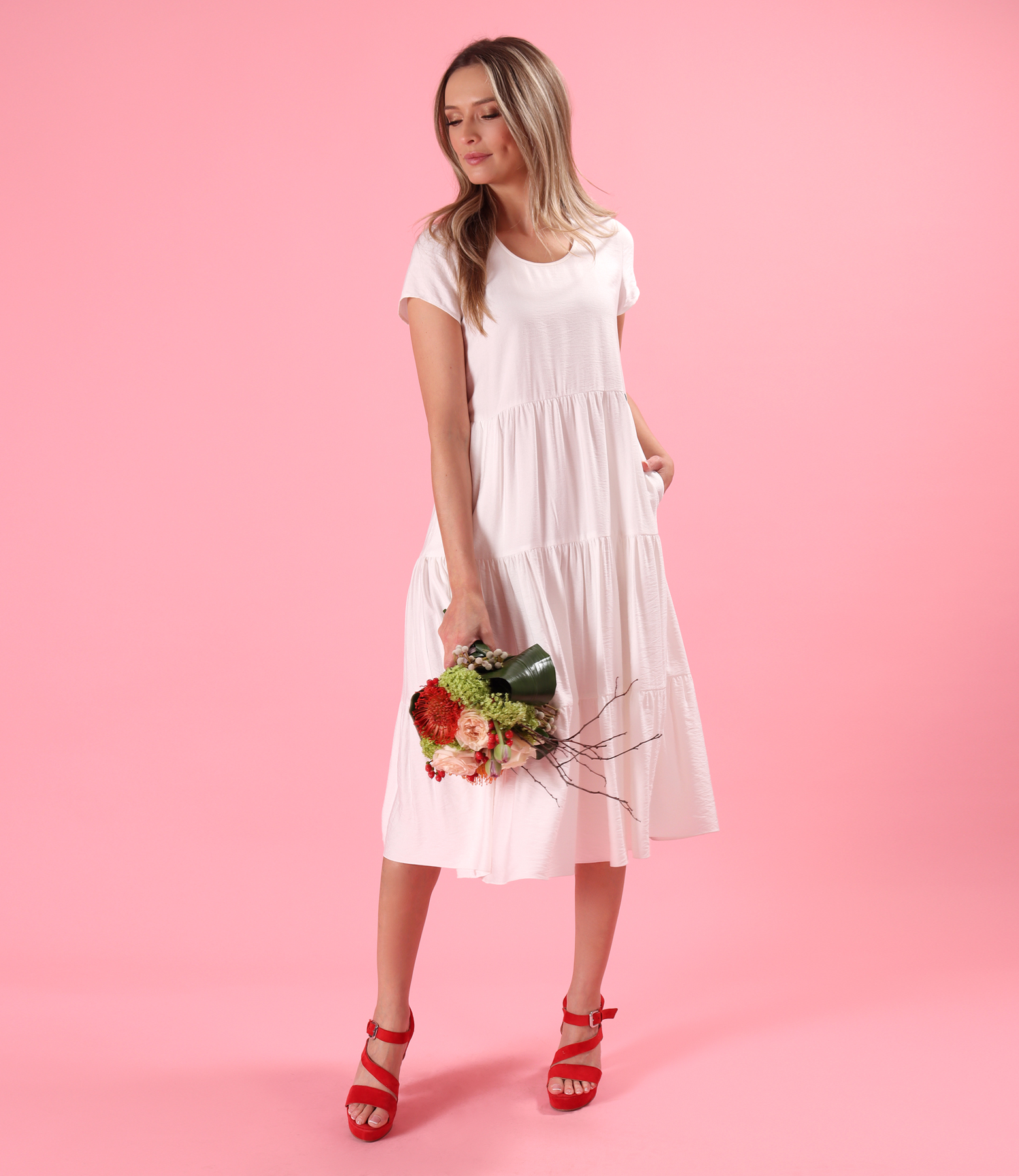 Midi viscose dress with ruffles