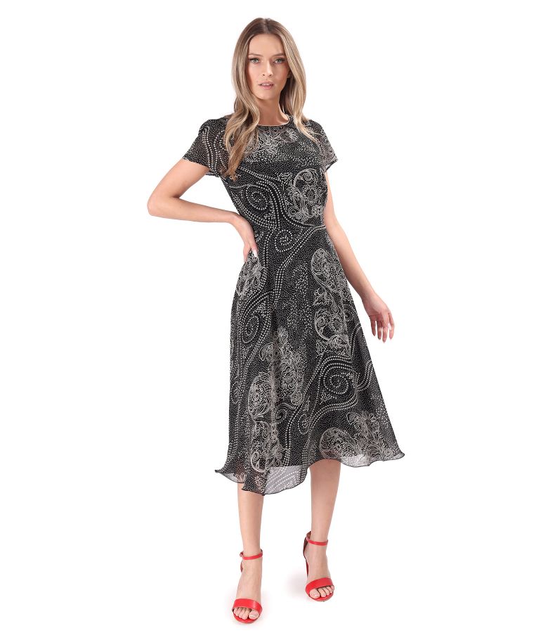 Elegant midi dress made of viscose printed with floral motifs