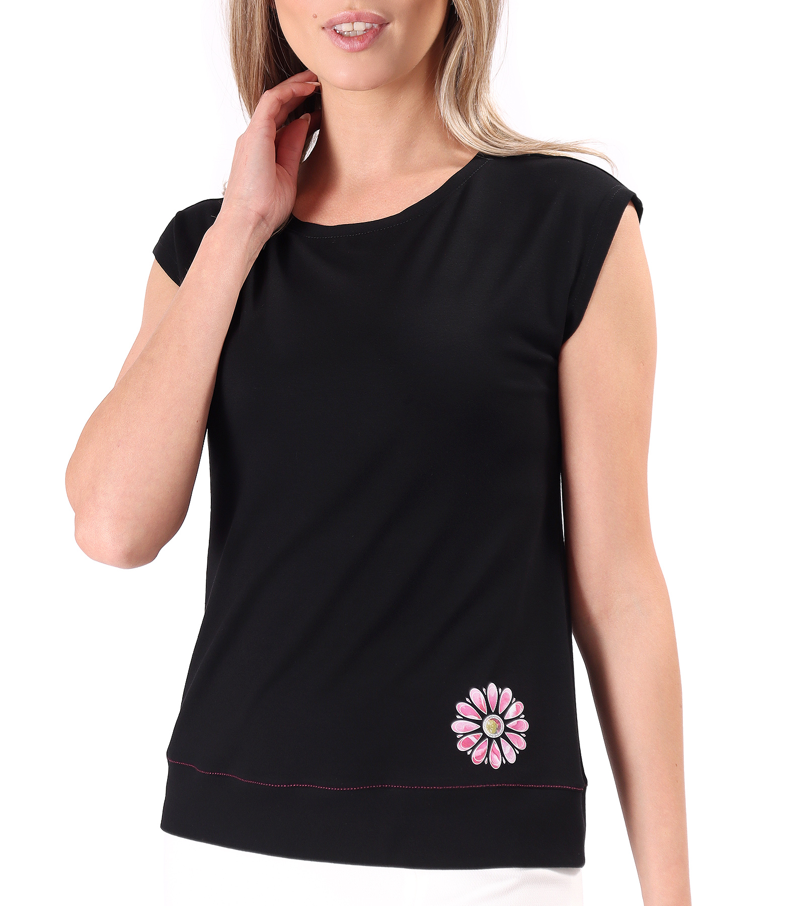 Blouse made elastic jersey with dropped shoulders