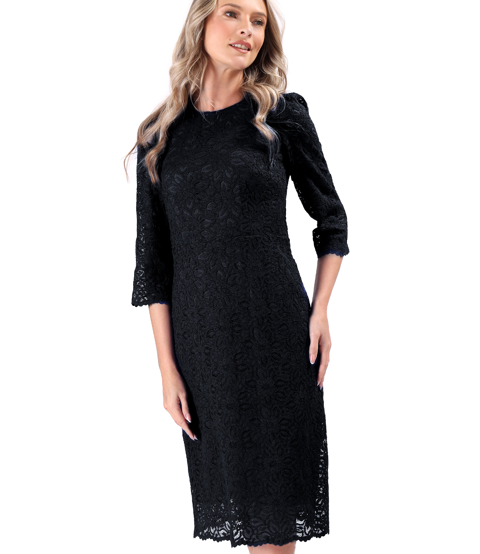 Elegant cotton lace dress with floral motifs
