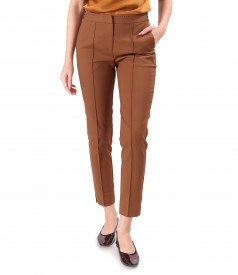 Elastic cotton pants with decorative elastic band