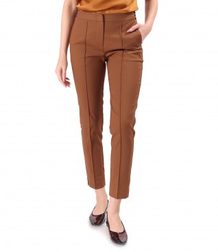 Elastic cotton pants with decorative elastic band